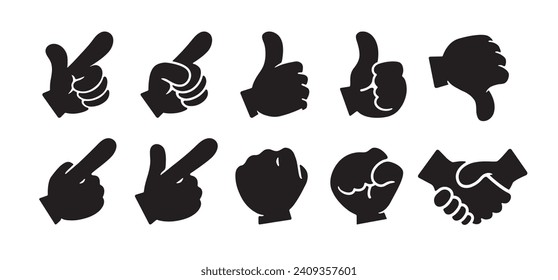 Icon set of various hand signs Like, Good, Nice, Check, Point, etc.