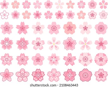 Icon set of various Japanese style pink cherry blossoms