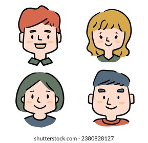 Icon set of various men and women's faces.