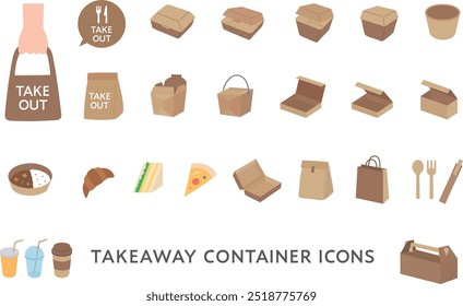 Icon set of various takeout containers