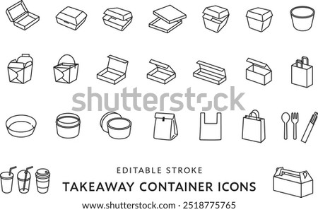 Icon set of various takeout containers