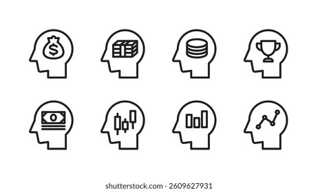 Icon set with various things occupying the brain, Line width variable
