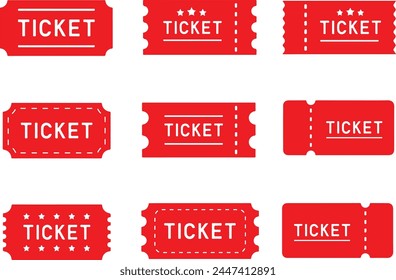 Icon-Set von verschiedenen Ticket-Design-Ideen. Flache Vektorillustrationen, isoliert auf transparentem Hintergrund