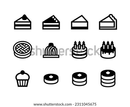 Icon set of various types of cakes