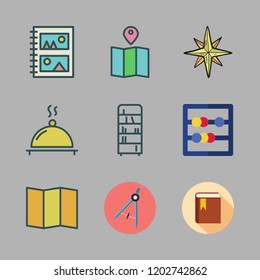 icon set. vector set about album, supper, book and wind rose icons set.