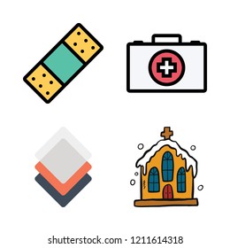 icon set. vector set about band aid, layers, church and first aid kit icons set.