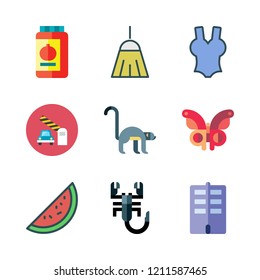 icon set. vector set about barrier, flat, monkey and watermelon icons set.
