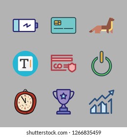 up icon set. vector set about battery, profits, power and clock icons set.