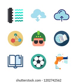 icon set. vector set about cloud computing, molecules, football and virtual reality icons set.
