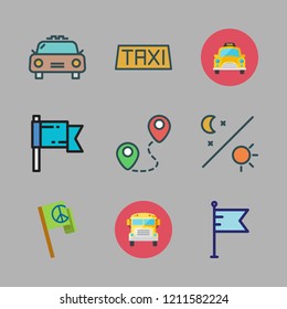  icon set. vector set about day, taxi, flag and route icons set.