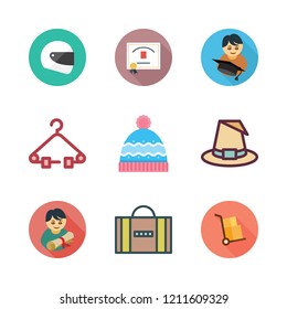  icon set. vector set about helmet, packs, diploma and hanger icons set.