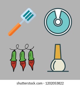 icon set. vector set about nail polish, lights, spatula and compact disc icons set.
