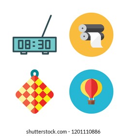 up icon set. vector set about paper roll, towel, hot air balloon and alarm clock icons set.