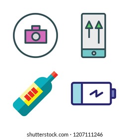 up icon set. vector set about photo camera, smartphone, wine bottle and battery icons set.