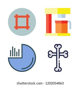icon set. vector set about pie chart, coffee maker, bones and crop icons set.