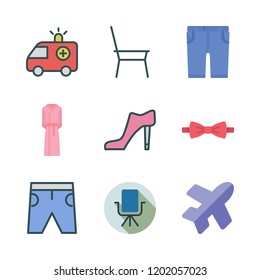 icon set. vector set about short, bathrobe, boat icon and bow tie icons set.