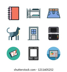 icon set. vector set about skirt, cat, tablet and video console icons set.