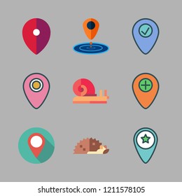  icon set. vector set about snail, placeholder and hedgehog icons set.