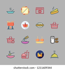  icon set. vector set about supper, shopping basket, hamburger and flour icons set.