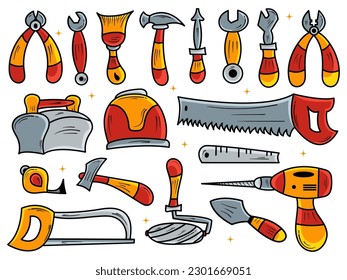 Icon Set Vector Building Tools Colored and Doodle Element Style. Suitable for Vector Illustration Element Design