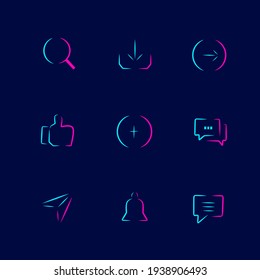 Conjunto de iconos silueta vectorial línea pop retrato logo diseño colorido con fondo oscuro. Ilustración del vector abstracto. Fondo negro aislado para camiseta, afiche, ropa.