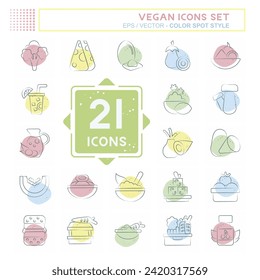 Icon Set Vegan. related to Vegetable symbol. Color Spot Style. simple design editable. simple illustration