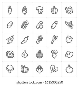 Icon Set - Vegetable Icon Outline Stroke Vector Illustration On White Background