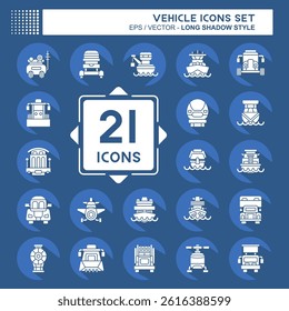 Icon Set Vehicle. related to Transportation symbol. long shadow style. editable