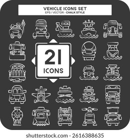 Icon Set Vehicle. related to Transportation symbol. chalk Style. editable