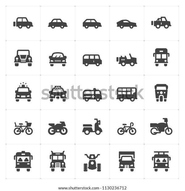 Icon set - vehicle and transport\
filled icon style vector illustration on white\
background