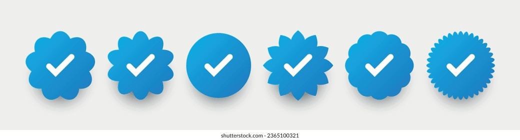 Icon set verified profile. Realistic blue gradient check mark icon with shadow. Social media account verification icons. Vector illustration human design	