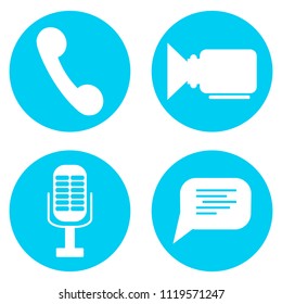 Icon set video and audio mic, speech bubble and phone. Symbol for messenger or video communication application