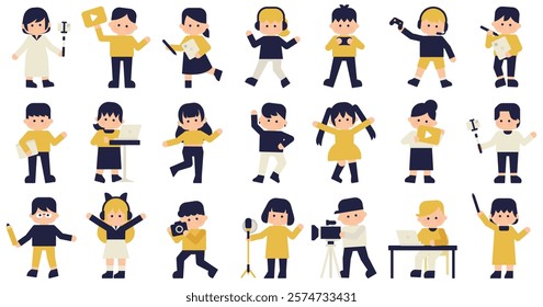 Icon set for video production and content creators | Cute flat design character illustration collection