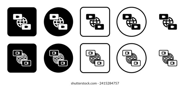 Icon set of videoconference symbol. Filled, outline, black and white icons set, flat style.  Vector illustration on white background