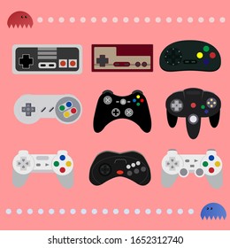 Icon set of vintage game controller devices vector