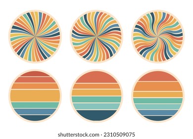 Icon set. Vintage Sunset Circle in retro boho style. Baby stickers, scrapbook icons. Minimal abstract art. Vector