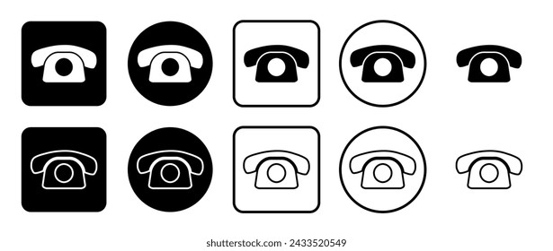 Icon set of vintage telephone symbol. Filled, outline, black and white icons set, flat style.  Vector illustration on white background