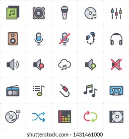 Icon Set - Voice And Audio Full Color Outline Stroke Vector Illustration On White Background