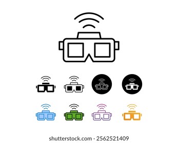 icon set vr glasses with 9 different styles, line, glyp, flat, gradient etc. suitable for print websites etc. isolated on white background.