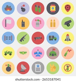 Icon set of war. Military and war elements. Icon in color mate style.