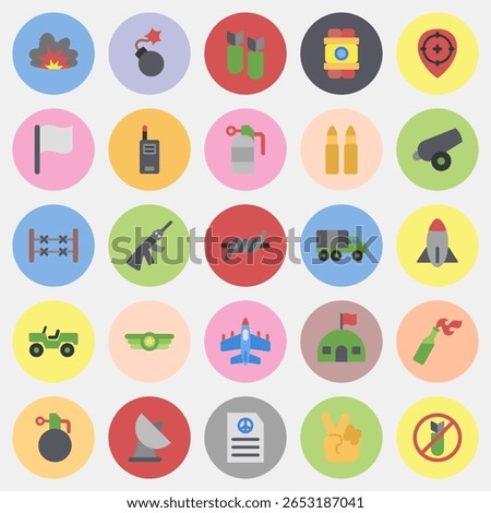 Icon set of war. Military and war elements. Icon in color mate style.