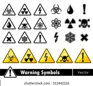 Icon set of warning symbols. Vector illustration. 