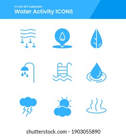 Icon Set Of Water Activity Leaf Nature, Bathroom, Weather And Many More. With Solid Style Vector. Suitable Use For Web App And Pattern Design.