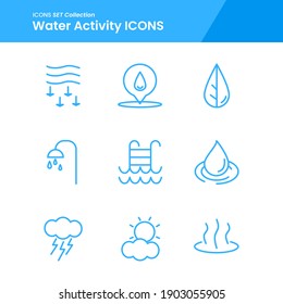 Icon Set Of Water Activity Leaf Nature Water, Bathroom, Pool And Many More. With Line Style Vector. Suitable Use For Web App And Pattern Design.