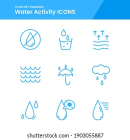 icon set of water activity no water, wave, rainy and many more. with line style vector. suitable use for web app and pattern design.