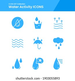 Icon Set Of Water Activity, Weather, Wave Umbrella And Many More. With Solid Style Vector. Suitable Use For Web App And Pattern Design.