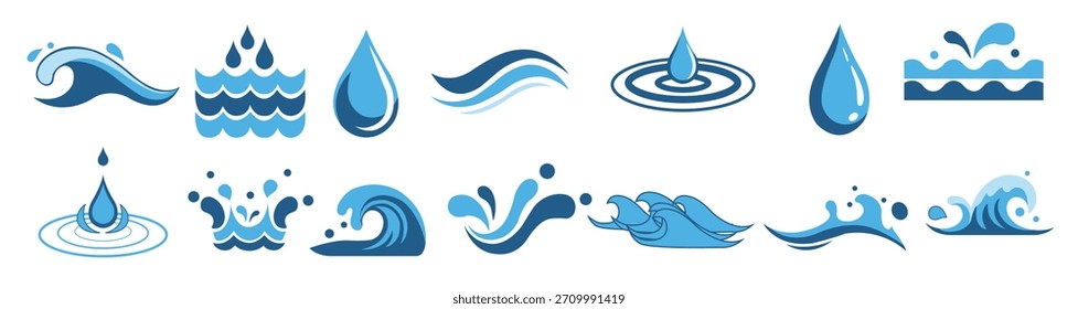 ícone conjunto de ícones de onda de splash e ondulação 