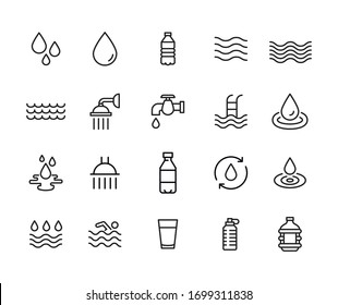 Icon set of water. Editable vector pictograms isolated on a white background. Trendy outline symbols for mobile apps and website design. Premium pack of icons in trendy line style.