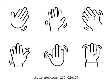 icon set of waving hand, friendly greeting, on white background.