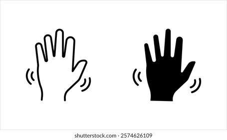 icon set of waving hand, friendly greeting, on white background.